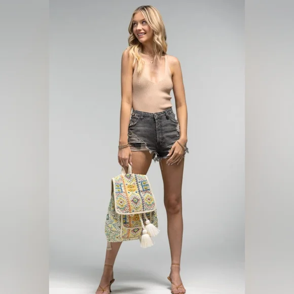 Boho Chic Backpack - Ethnic Inspired Pattern - Hand Beaded Accents - Fine Cotton - Picture 10 of 16